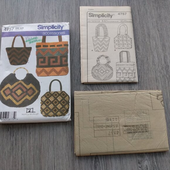 Handbag Sewing Pattern Chenille Purse Shoulder Bag Simplicity 4757 UNCUT - Picture 9 of 10